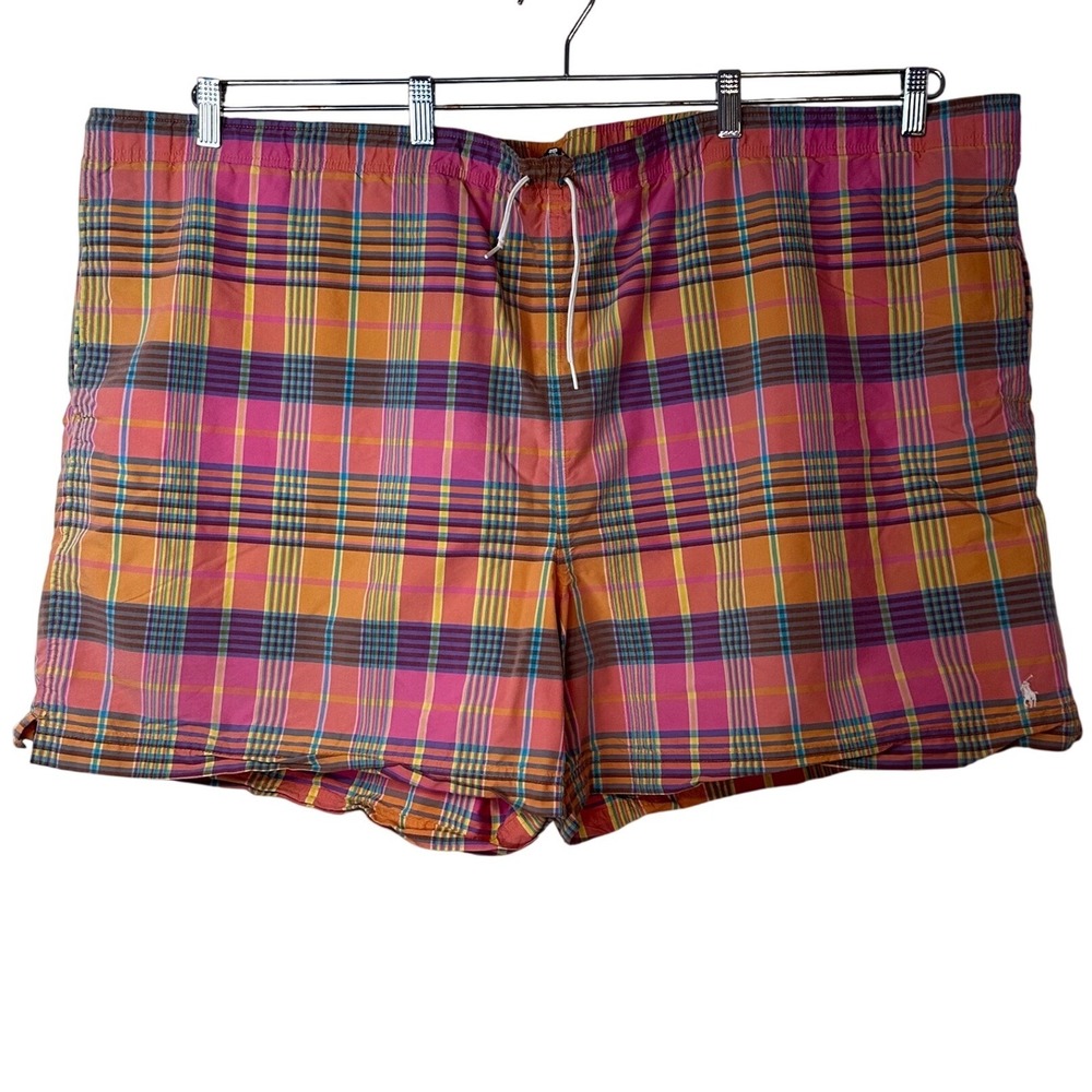 Polo Ralph Lauren Vintage Plaid Multicolor Lined Swim Trunks Size 4XB Big Preppy